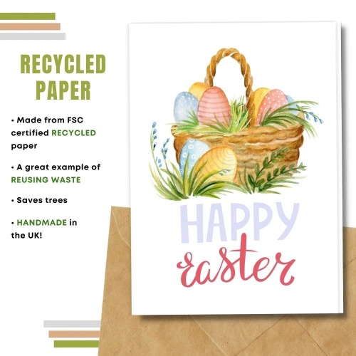 Handmade Happy Easter Basket Recycled Paper Greeting Card
